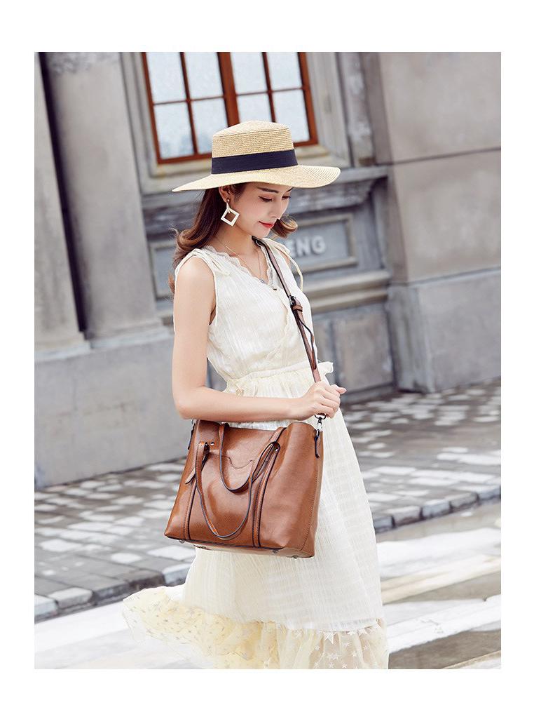 Geantă de mână și geantă tote de umăr la modă pentru femei 2023 din piele cu ceară de ulei - Stil european și american