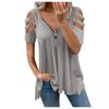 Womens Sexy V-neck Collar Zipper Color Short Sleeve Fold Casual Blouse Tops