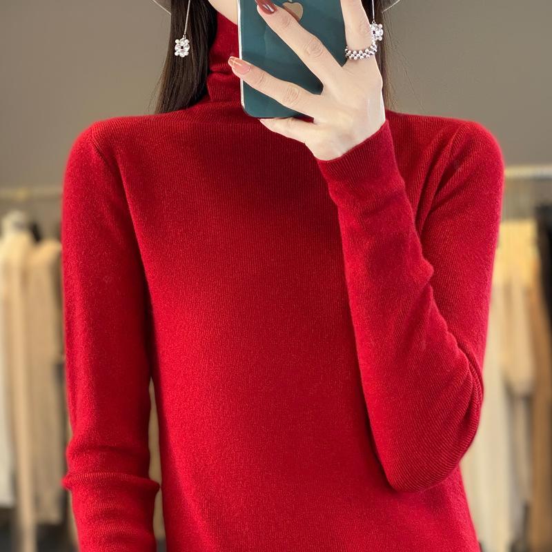 Women's Turtleneck Andy Fleece Sweater Long Sleeve Solid Knit Pullover Winter Inner Top