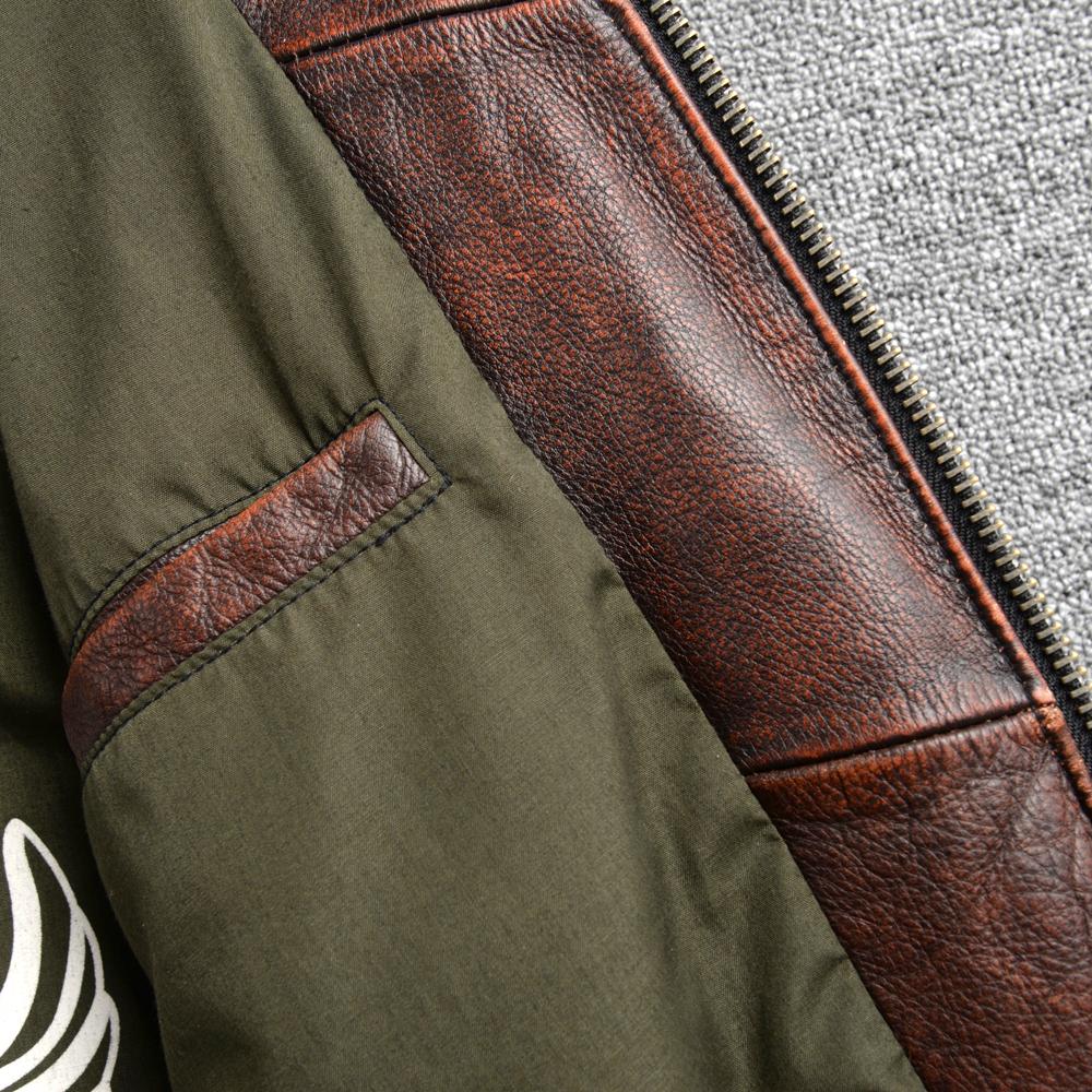 Vintage Red Brown Men Genuine Leather Jacket Real Cow Skin Coat Flight Suits Pilot Bomber Men's Jackets Spring Autumn