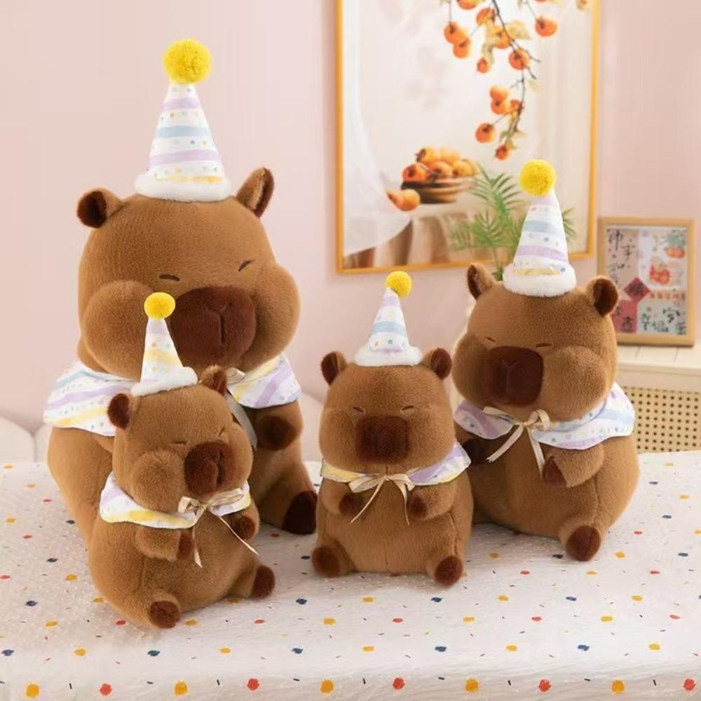 Birthday Hat Capybara Plush Toy Cartoon Capibara Fluffty Doll Capybara Plush Doll  Christmas Toy