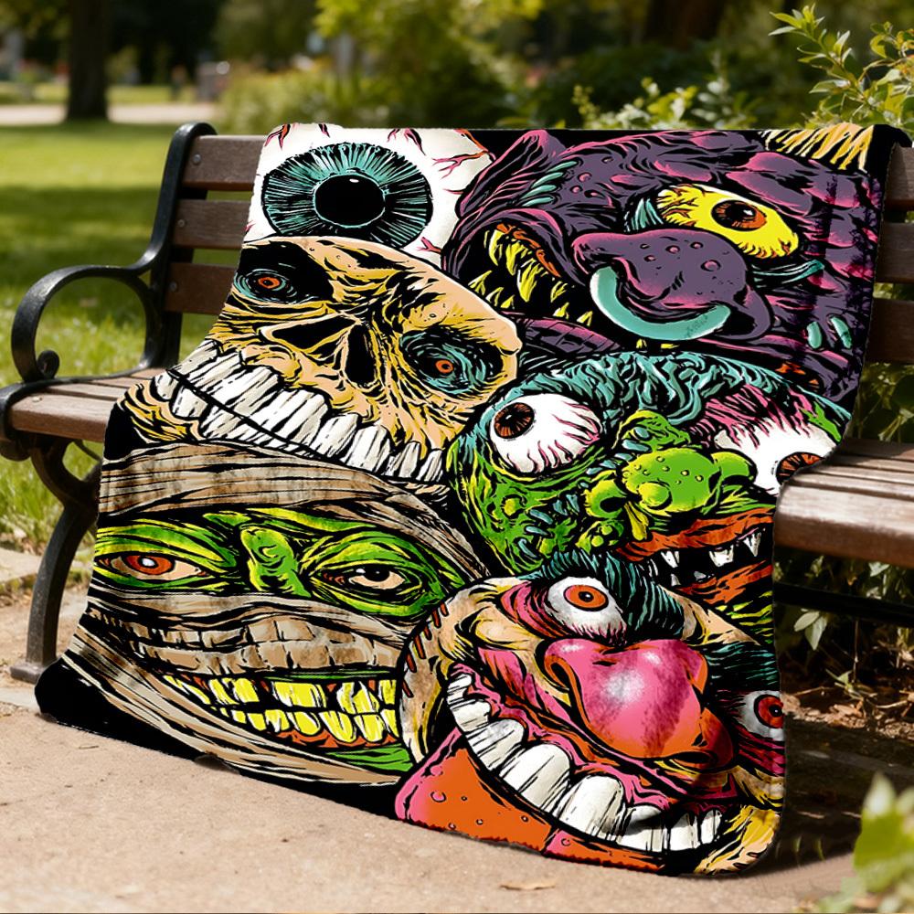 1pc Horror_Monsters Outdoor Flannel Blanket Gift For Boys Girls Adults, Family Friends