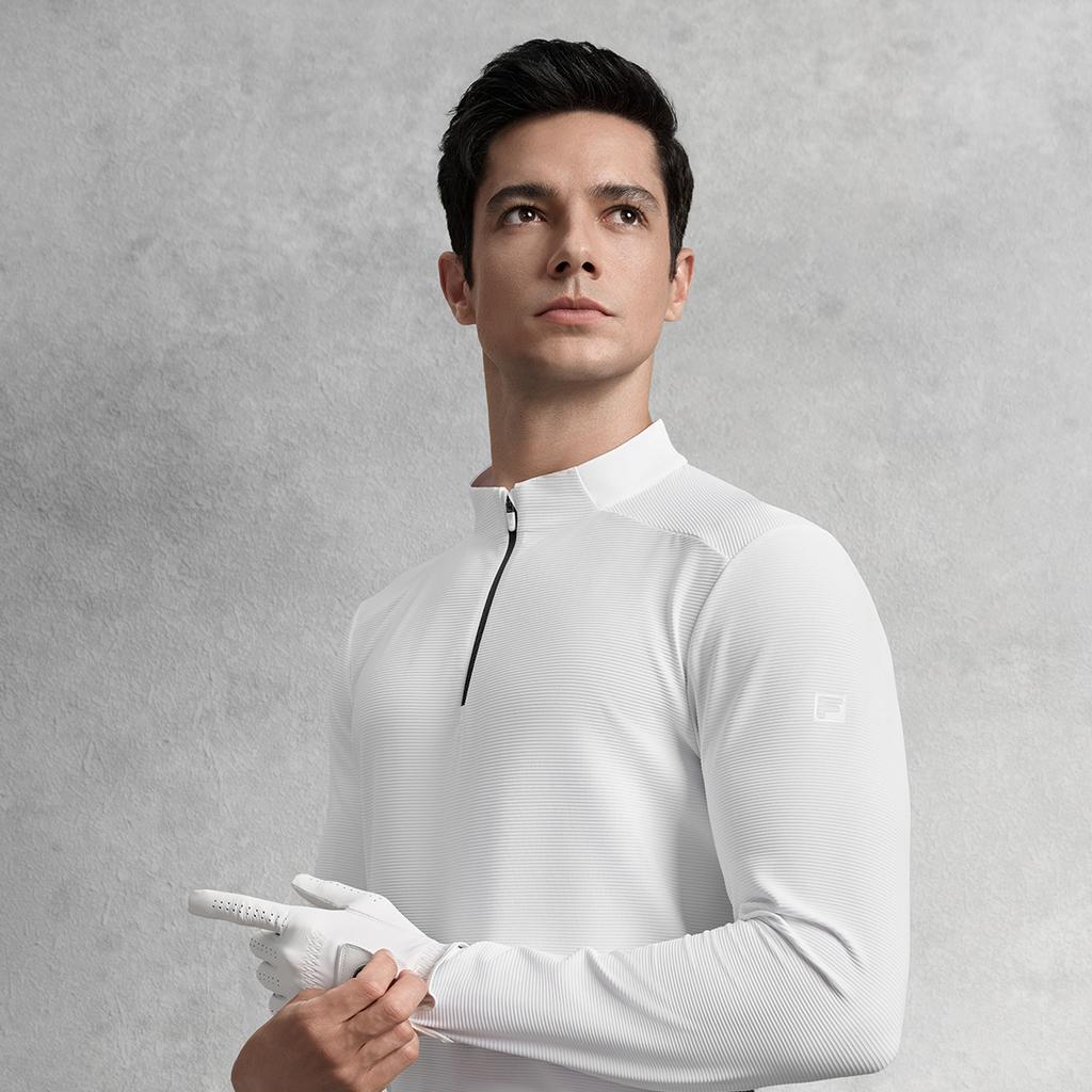 Fila Golf Series Trendy Casual Versatile Breathable Stretch Comfortable Solid Color Long Sleeve T-Shirt Men Tops Jade-White A11M535207FWT