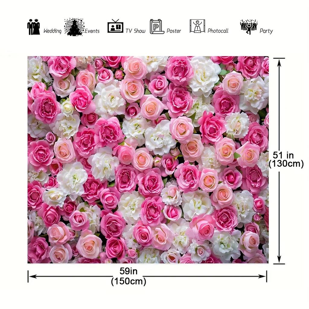 Flower Wall Background Banner Polyester Photography Pink and White Rose Portrait In Spring,suitable for Weddings, Bridal Parties