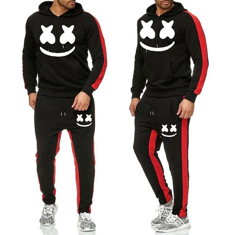 Completo da uomo invernale con cappuccio in misto cotone Tuta sportiva con stampa Marshmello Smile