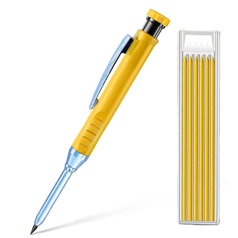 4-1Pack Solid Carpenter Pencil with Refill 40mm Long Nosed Deep Hole Mechanical Pencil Marker for Woodworking Construction