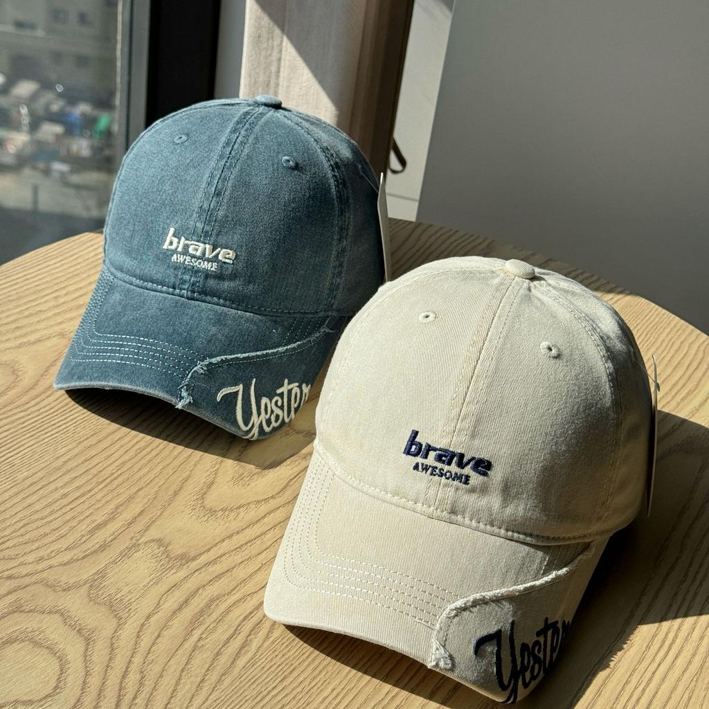 New fashion side-letter vintage distressed soft-top baseball cap for women, spring and summer sun protection hat, duckbill cap for men