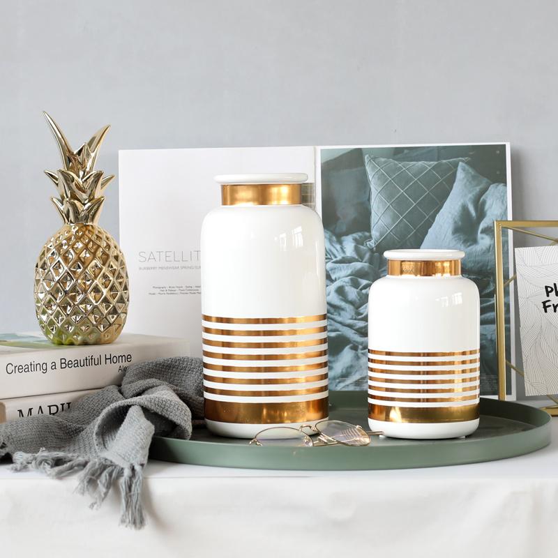 1 Stück Schwarz Weiß Keramikvase Goldlinien Design Blumenvase Wasserpflanzgefäß Heimdekorative Tischvase