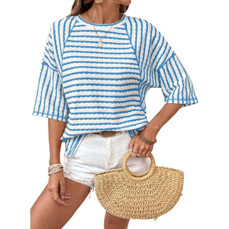 2026 Summer New TK Women's Round Neck Pullover Simple Versatile Striped Short Sleeve T-Shirt