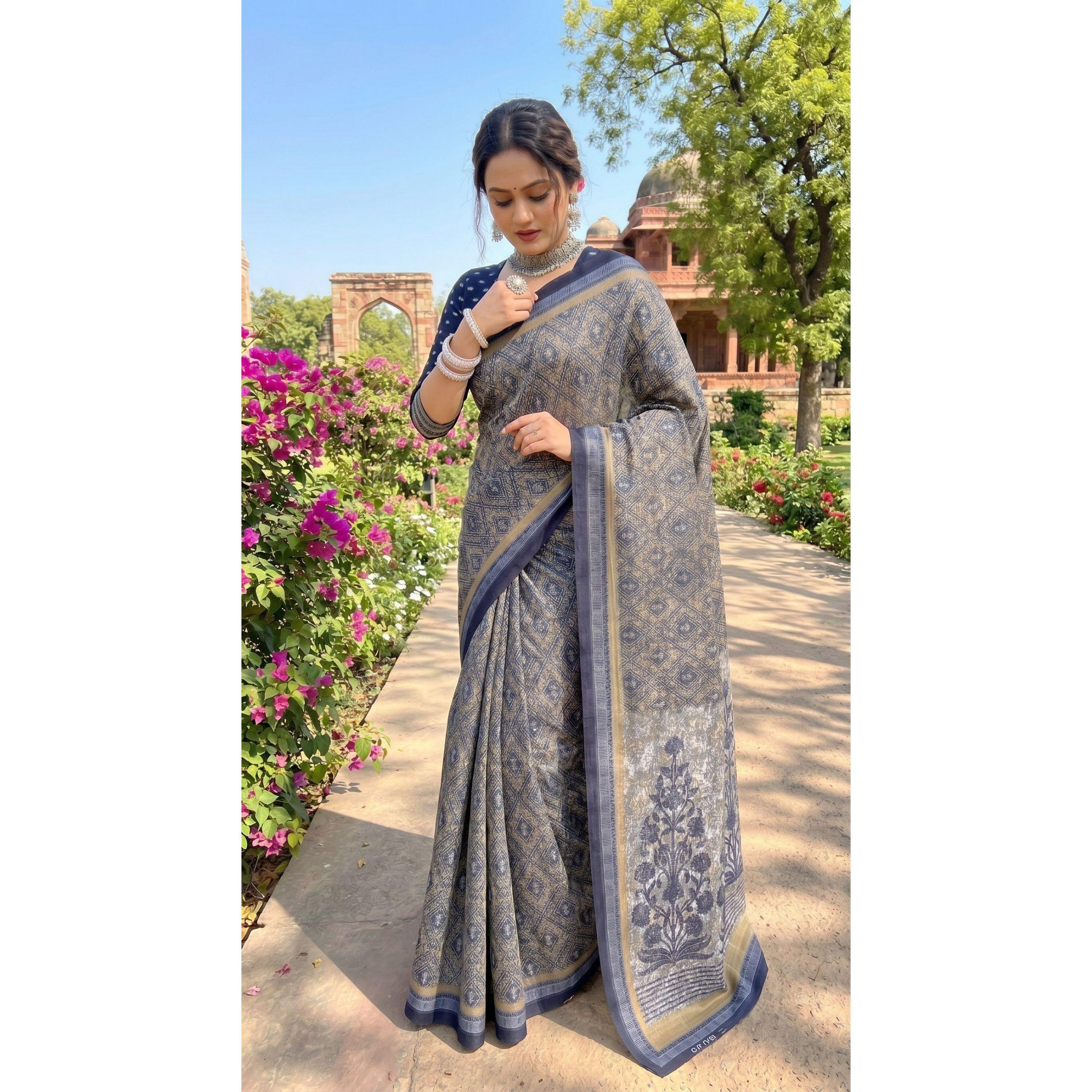 New Launch Beautiful Bagru Printed Saree with Blouse