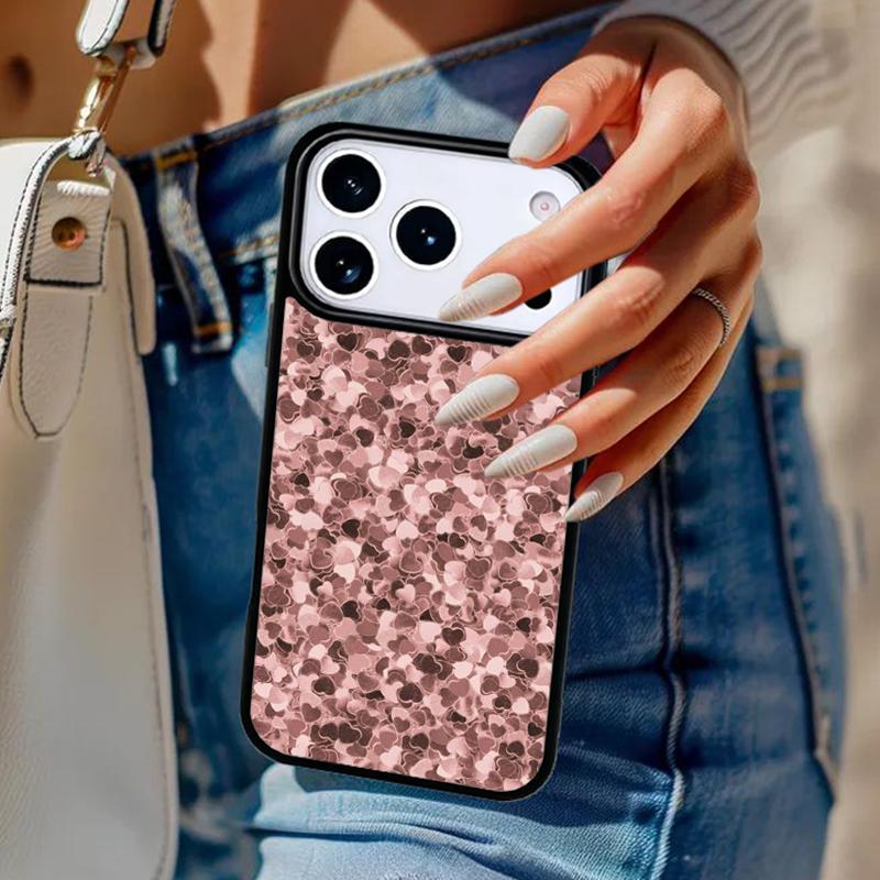 Gold Rose Glitter Pink Love pattern Phone Case For iPhone 17 Air 14 15 13 12 Max Cover For Apple 14 15 16 16e 11 Pro Max Plus