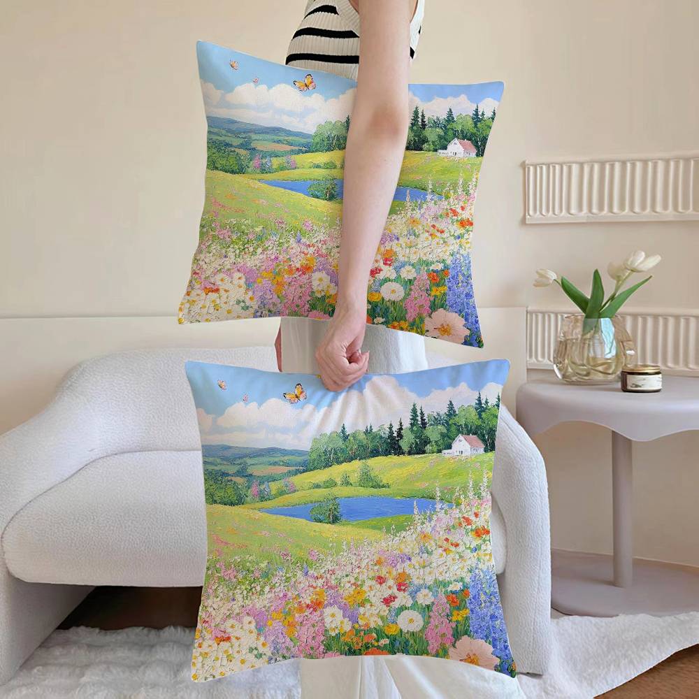 Flower Vase Pillow Case Sofa and Living Room Decorative Cushion Covers Dust-proof and Mite-proof Invisible Zipper