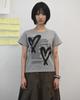 THEMUSEUMVISITOR W Heart Printed Crop T-Shirt (Melange Grey)