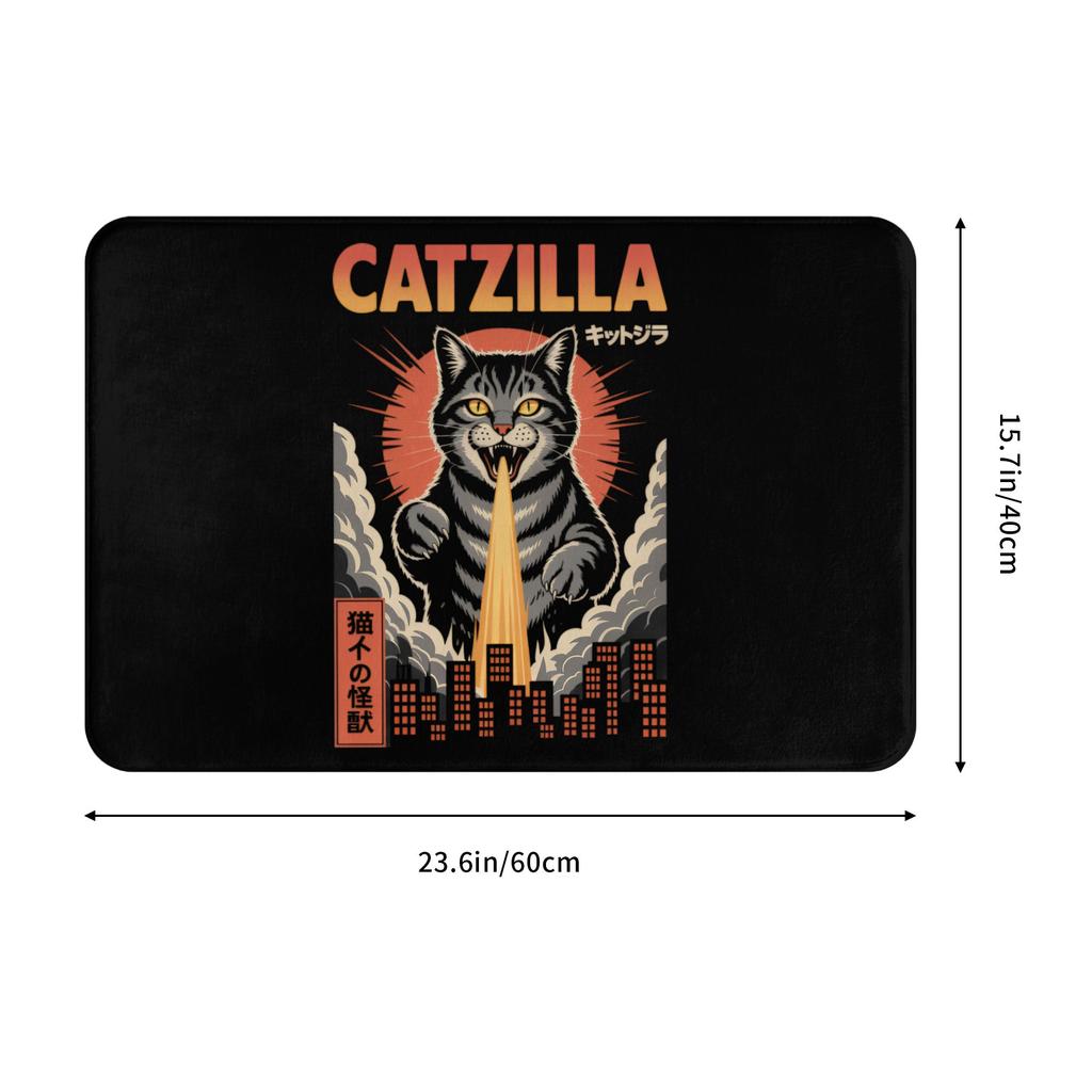 Funny Catzilla Japanese Cat Doormat Anti-Slip Kitchen Bathroom Mat Bedroom Balcony Floor Door Entrance Carpet Rug