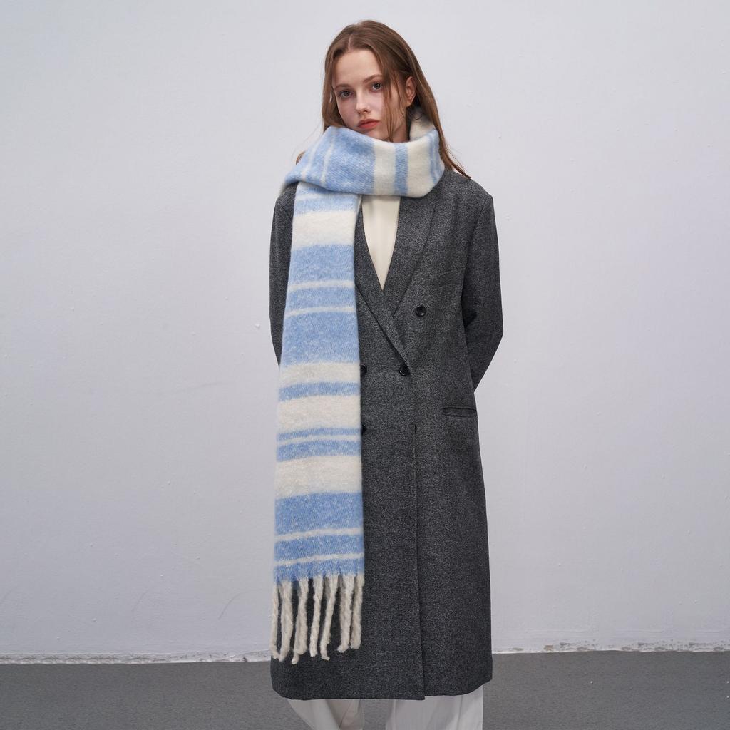 Maillard style new versatile warm thickened fringed plaid imitation cashmere scarf women's autumn and winter