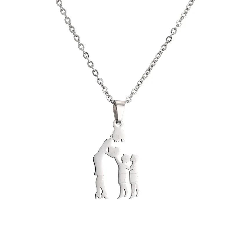 Mom Daughter Family Necklace Stainless Steel Chain Children Kid Silver Color Pendant Necklaces Jewelry Women Mother's Day Gift