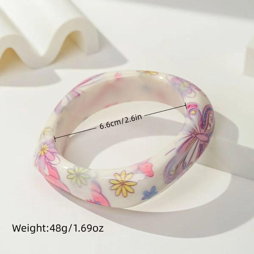 Bohemian Vintage Floral Resin Bangle Minority Design Flower Print Square Chunky Bangle Decoration