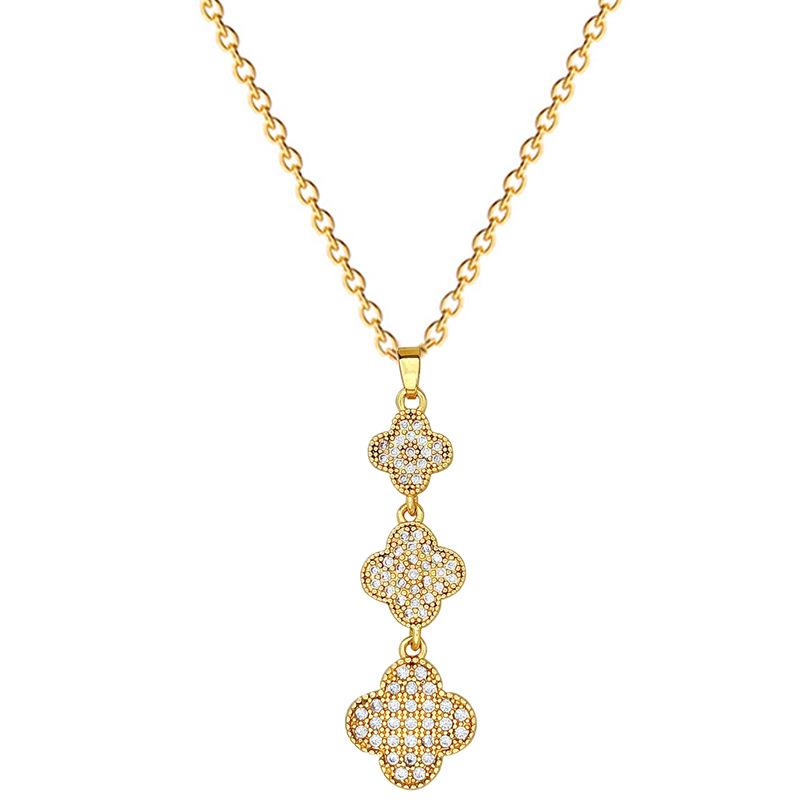 Four-Leaf Flower Personality Fashion Light Luxury Temperament Gorgeous Full Diamond Necklace Female Versatile Collarbone Chain Titanium Steel
