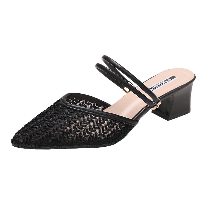 Fashion 2025 New Women's Toe-Covered Sandals Pumps High Heels Spring Summer Two-Way Pointed Toe Outer Wear Half Slippers Fashion Sandals