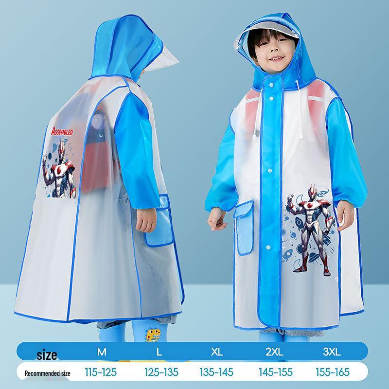 Children's Cartoon Raincoat with Backpack Slot - Large, Full-Body for Primary Students