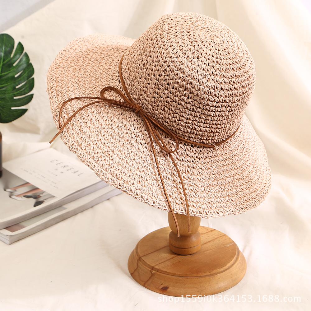New Paper Straw Handmade Crochet Bucket Hat For Women Wide Brim Belt Foldable Summer Sunshade Breathable Beach Fisherman Cap