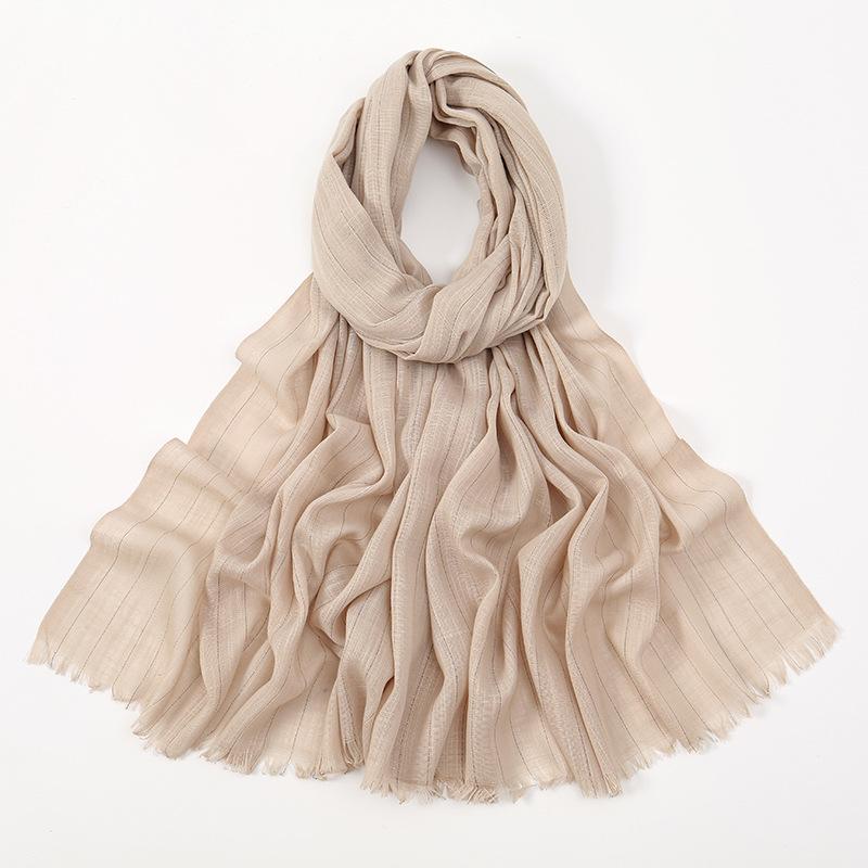 Plain Gold Lurex Glitter Bamboo Fringe Scarf Breathable Soft Thin Shawl Casual Sunscreen Travel Scarves Women Muslim Hijab Sjaal