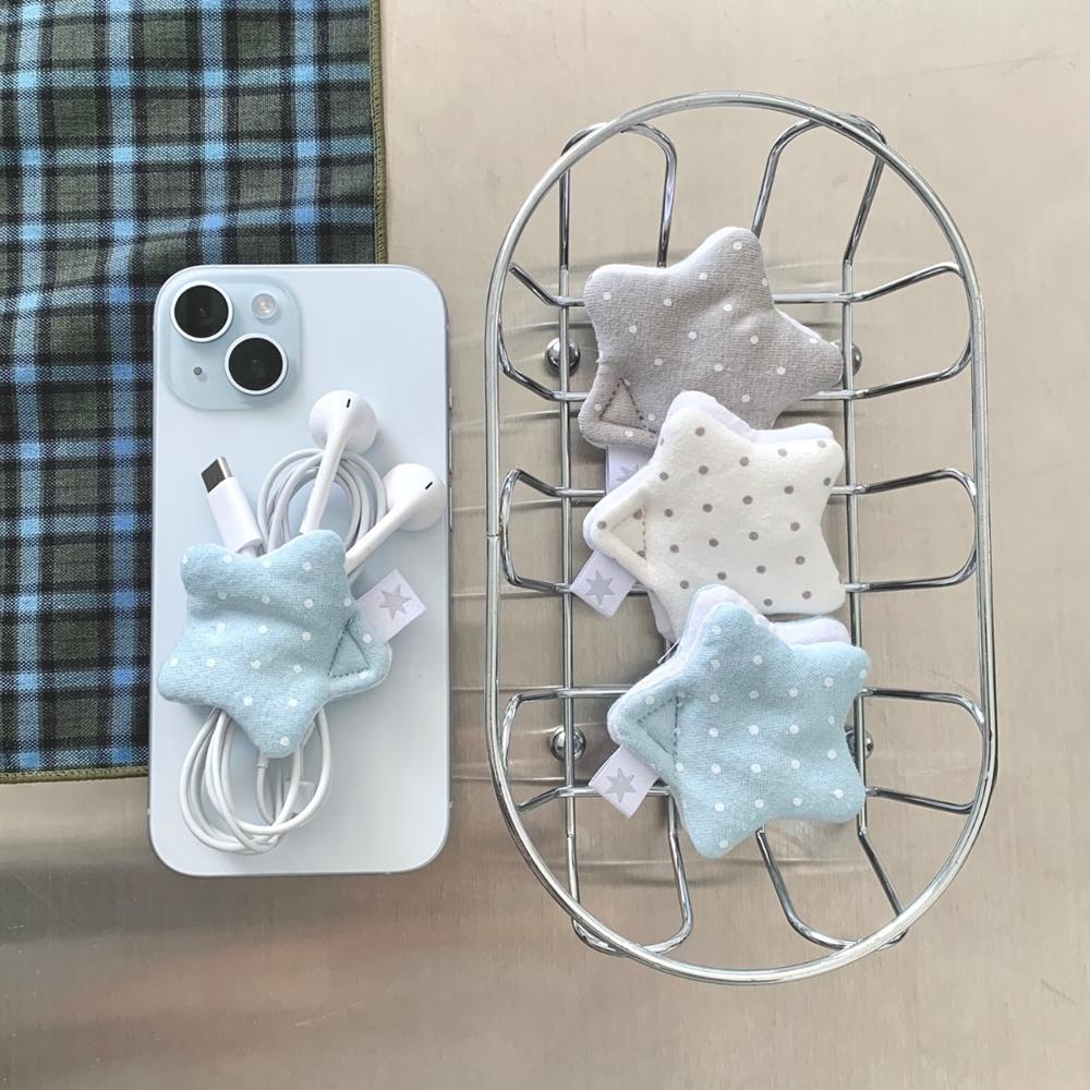 1pc Y2k Korean Earphone Decoration Accessories Handmade Fabric Star Wave Point Earphone Storage Bag Data Cable Organizer