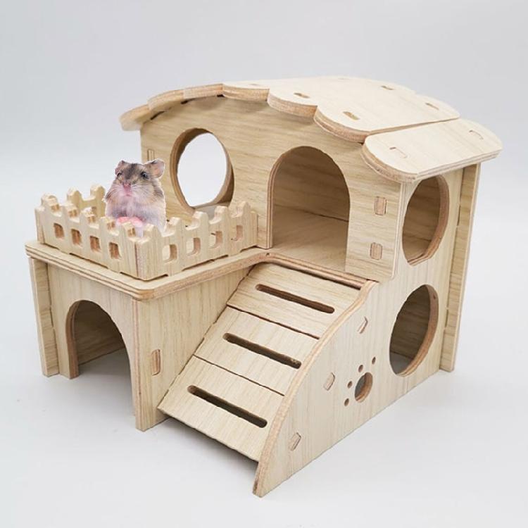 Small Animal Wooden Hut Luxury Villa House Two Layers for Dwarf Mouse Rat Gerbil