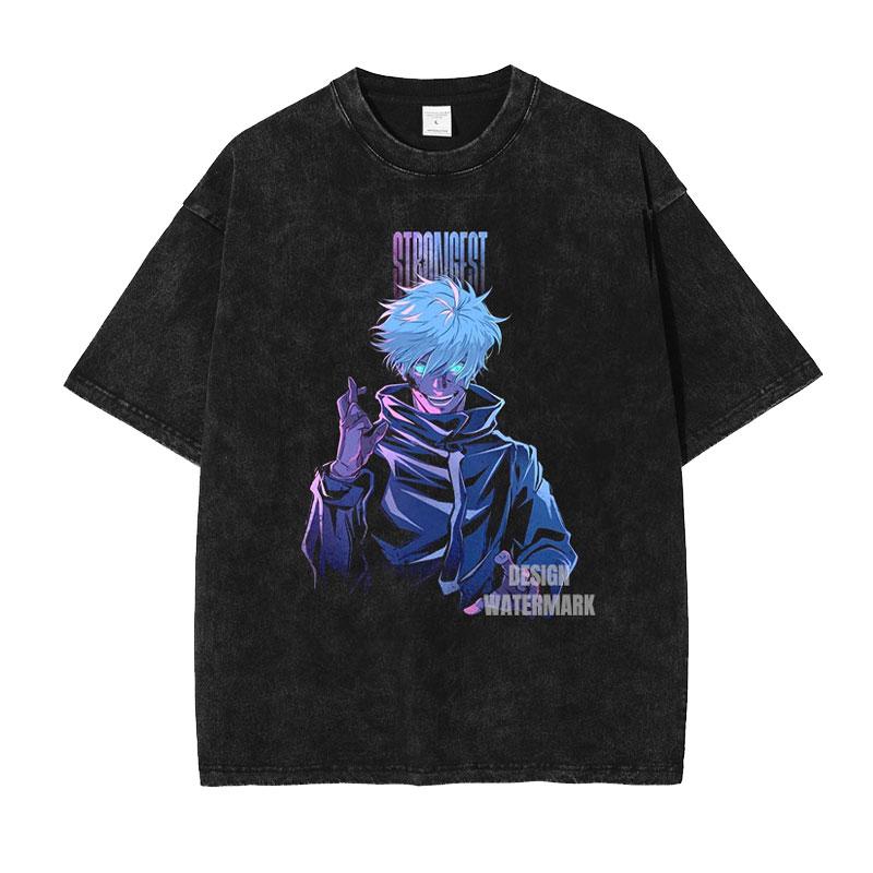 Anime Jujutsu Kaisen Gojo Satoru Geto Suguru Printed Tshirt Men Vintage Washed T-shirts Manga Tee Harajuku Male Cotton T Shirt