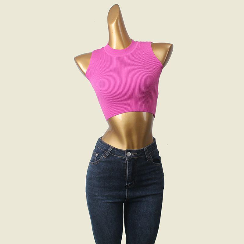 Outwear Sports Vest Thread High Elasticity round-Neck High Waist Short Crop Top Lunch Break Knitting Export Knitting Tops