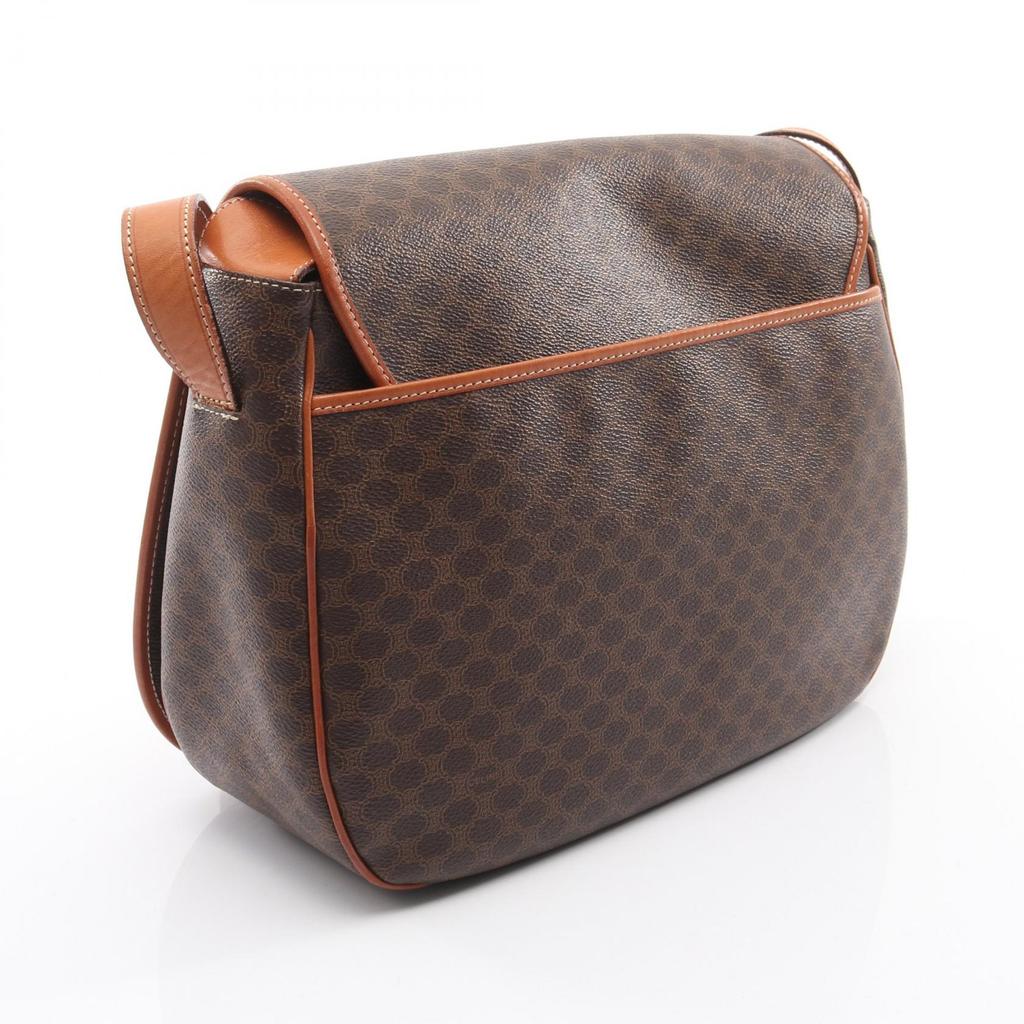 Used CELINE Macadam Shoulder Bag PVC Coated Canvas Leather Brown Used Women