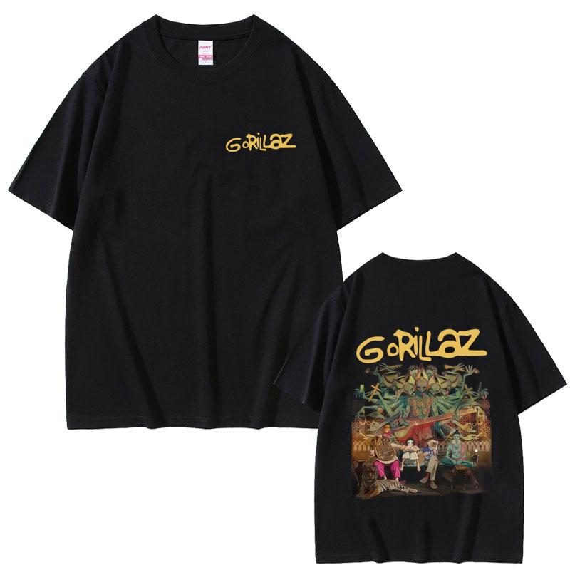 

Rock Band Gorillaz The Mountain Tour Graphic Tshirt Men Fashion Casual Cotton T Shirts Male Vintage Soft Cotton Tshirt L