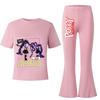 2pcs Kids Girls Lily Lovebraids Printed Casual Short Sleeves T-shirt Top Flared Trumpet Trousers Top Pants Sets