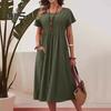 Women's Casual Dress Round Neck Short Sleeve Maxi Dress with Pocket Loose Fit Summer Dress for Office Daily Beach Party