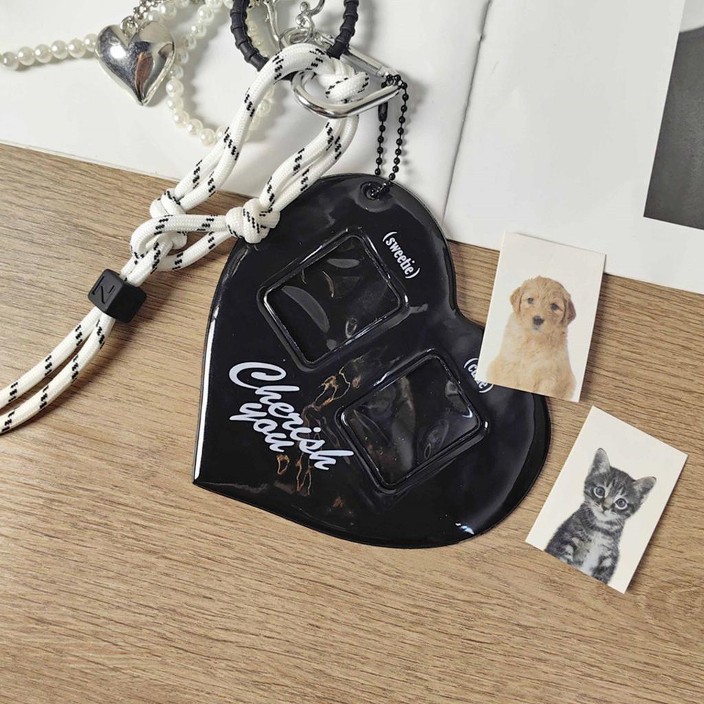 Herz Kartenhalter Schlüsselanhänger mit Schleife und gewebtem Band Fotokartenhülle Schlüsselanhänger Anhänger Accessoire für Taschen und Schlüssel