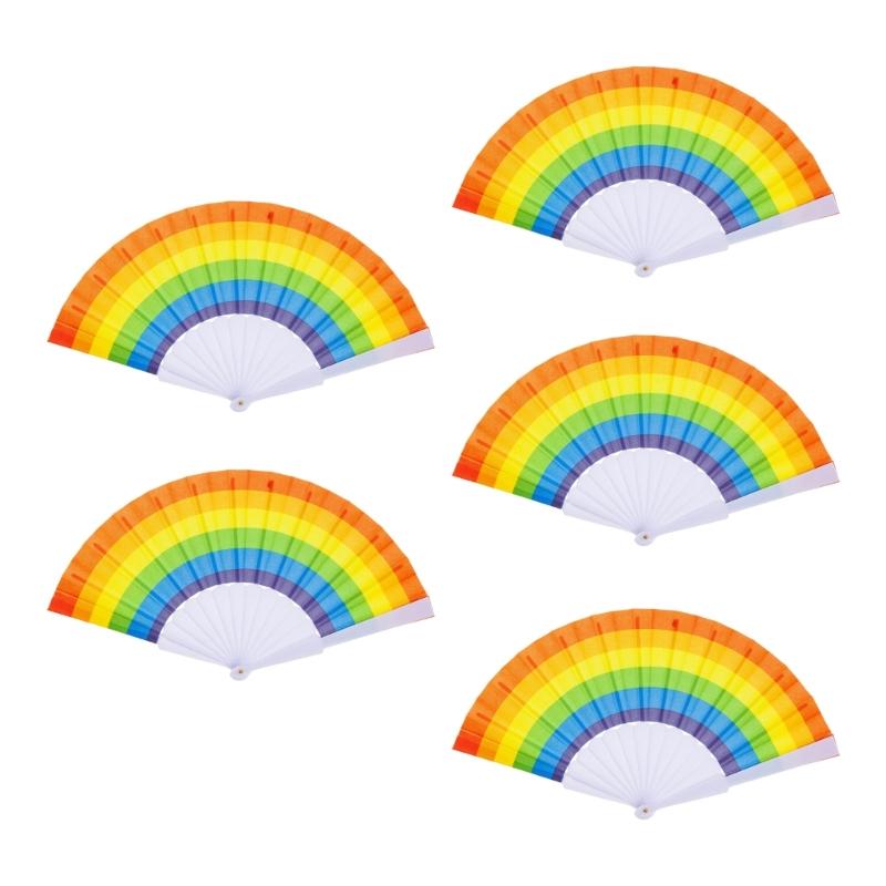 Rainbow Hand Fan,Pride Folding Hand Fan,Colorful Lgbts Hand Held Fan,Plastic Folding Fan for Music Festival Event Party