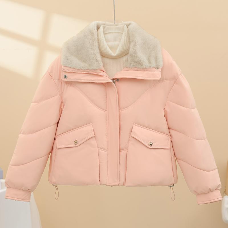 

Модные женские зимние пальто с воротником из искусственного меха, повседневные теплые короткие парки, женские куртки 2XL розовый