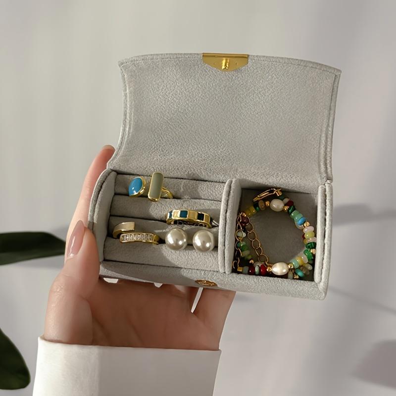 

[Velvet Jewelry Box] Luxury Velvet Jewelry Organizer Box for Women – Compact Travel-Friendly Design, Anti-Tarnish Ring Storage,Gift for Birthdays 1pc сірий