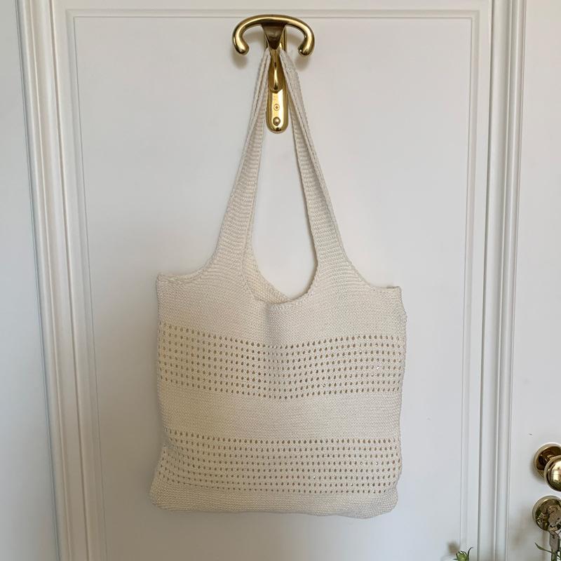 Summer New Simple Style Mesh Handbag Shopping Beach Bag Knit Shoulder Bag Women's Hollow Out Large Capacity Totes AVE