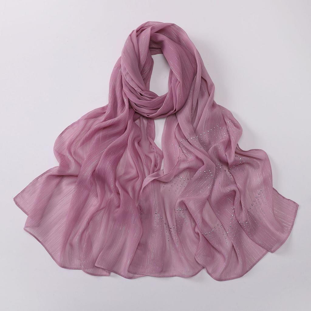 Luxury Rhinestone Chiffon Hijabs Woman Muslim Scarf Shawls Solid Lady Party Shawl Wraps Islamic Turban Female Headscarf Ramadan