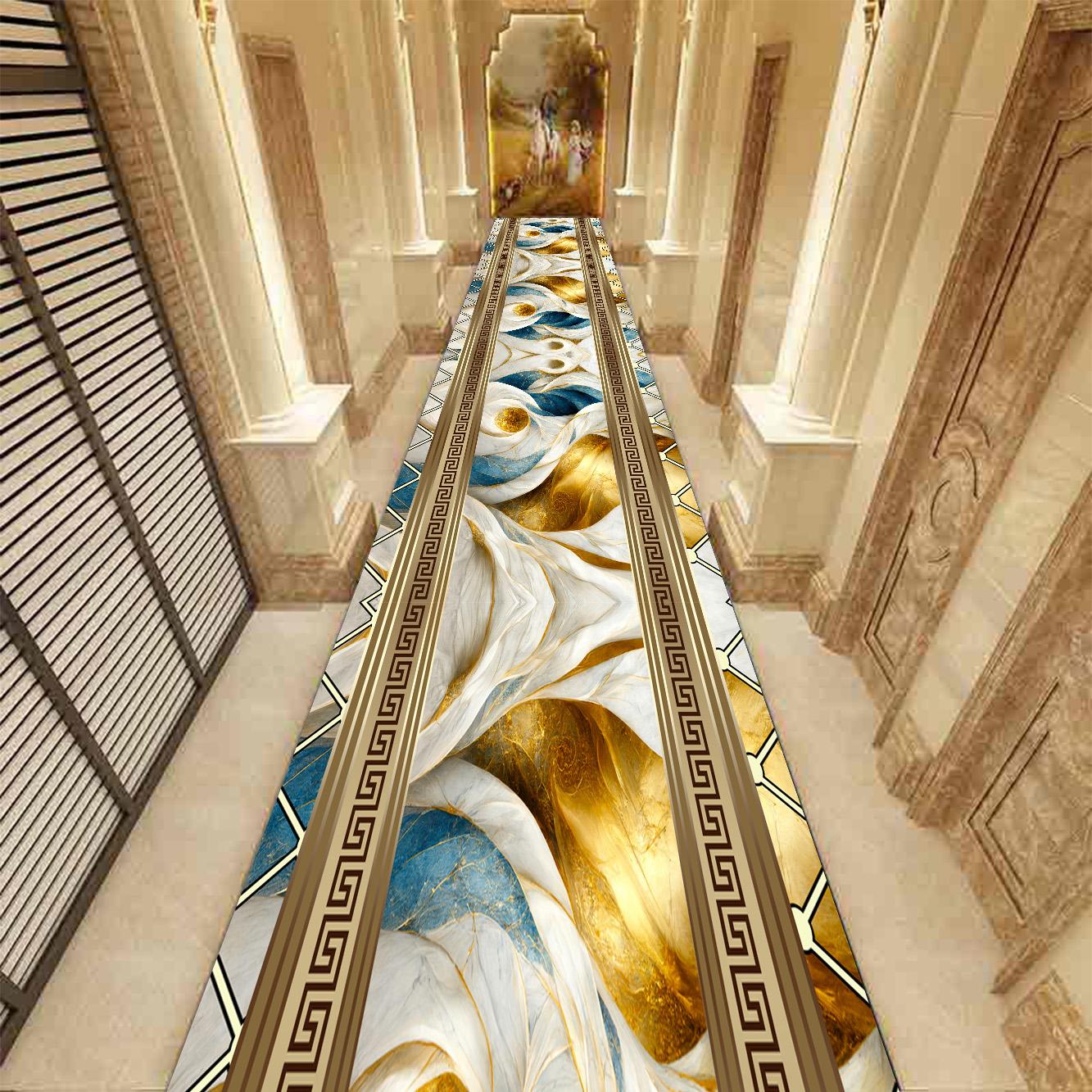 Golden Abstract Marble Carpet Non Slip Runner Rug for Hotel Corridor Luxury Living Room Decor Stairway Mat 160*200cm