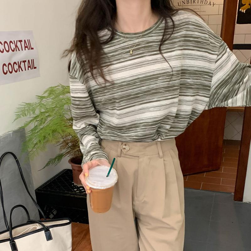 Bluza damska, cienka, luźna, z długim rękawem, modny sweter w paski