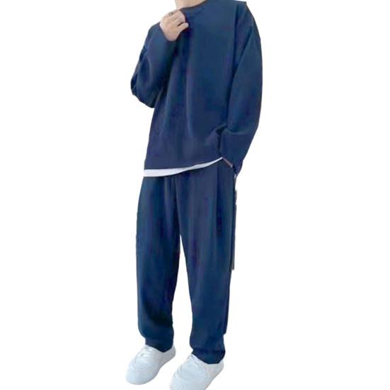2 pezzi/set abito da uomo top pantaloni set tinta unita coulisse allentata elastico in vita girocollo orlo diviso morbido caldo uomo autunno inverno tuta