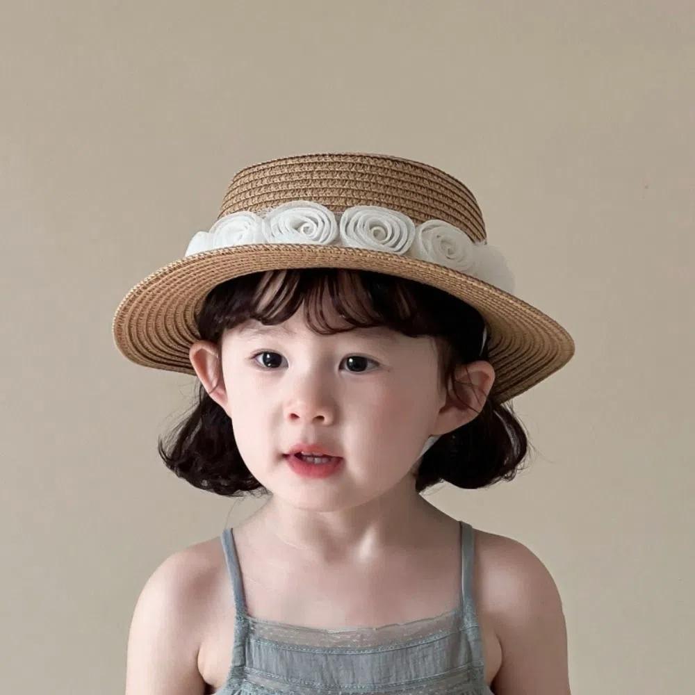 Summer Flower Lace Straw Hat French Children Sun Hat Fashion Baby Straw Caps Outdoor