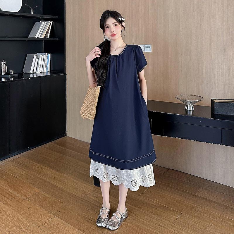 2026 Summer Lace Layered Maternity Dress with Embroidery 2X Large темно-синий