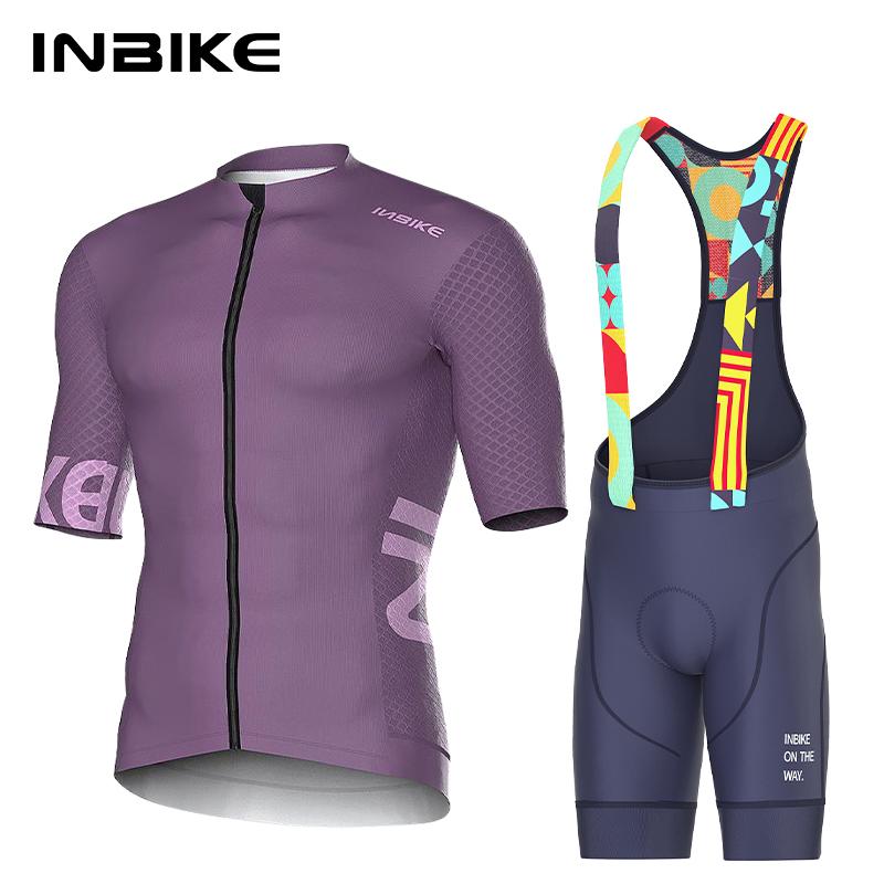 

INBIKE Men s Cycling Jersey Road Bike Shorts Cycling Short Sleeve Full Zipper Bib Shorts Breathable Summer Cycling Jersey Set L