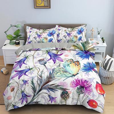 3D Bedding Set Flowers Print Duvet Cover Set with Zipper Closure Queen King Full Size Comforter Cover and Pillowcases Polyester