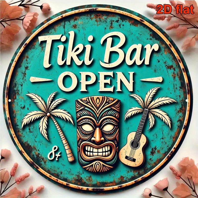 D Flat Pc Round Aluminum Retro Tiki Bar Decorative Sign Hawaiian Beach Theme Suitable for Living Room Bedroom Kitchen