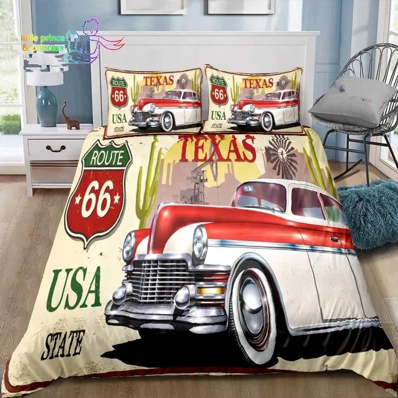 Historic American Route 66 Comfortable Duvet Quilt Cover Pillowcase Bedding Set Children Bedroom Decoration Home Textile Single
