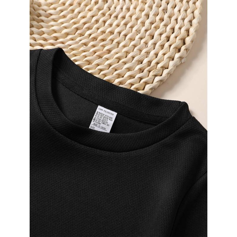 European Size Girls Round Neck Short Sleeved T Shirt with Cartoon Cat Pattern